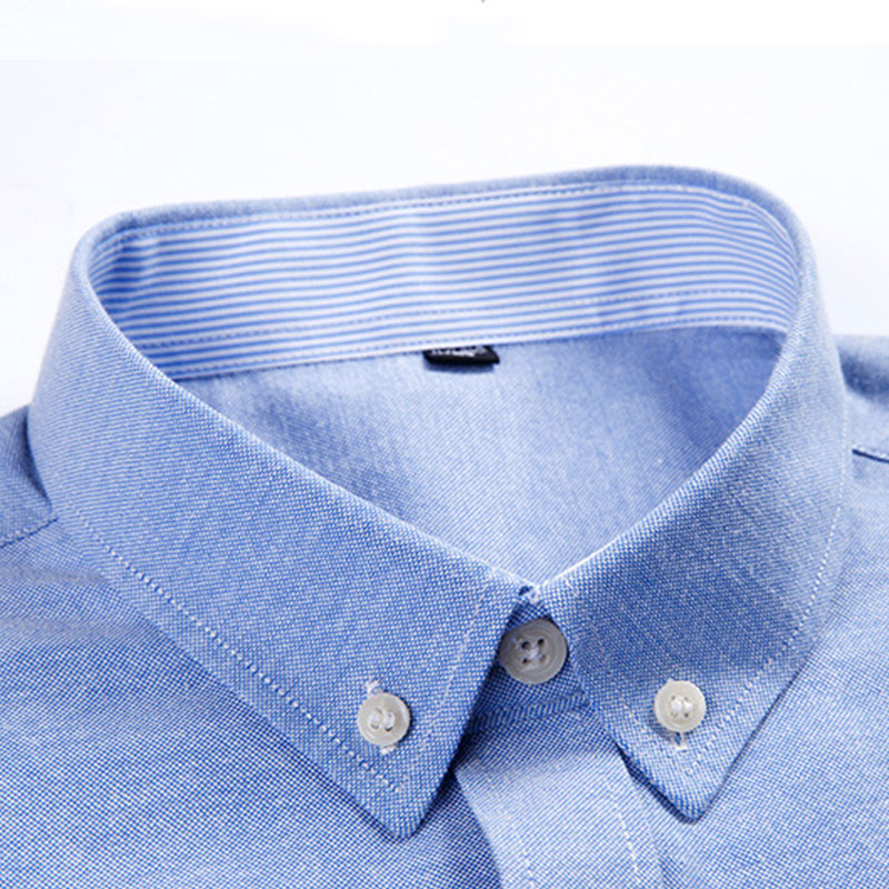 Dünnes Oxford-gewebtes Herren-Langarmhemd, Business-Schlank, einfarbig, gestreift, kariert, lässiges Bügelhemd, gespleißter quadratischer Kragen