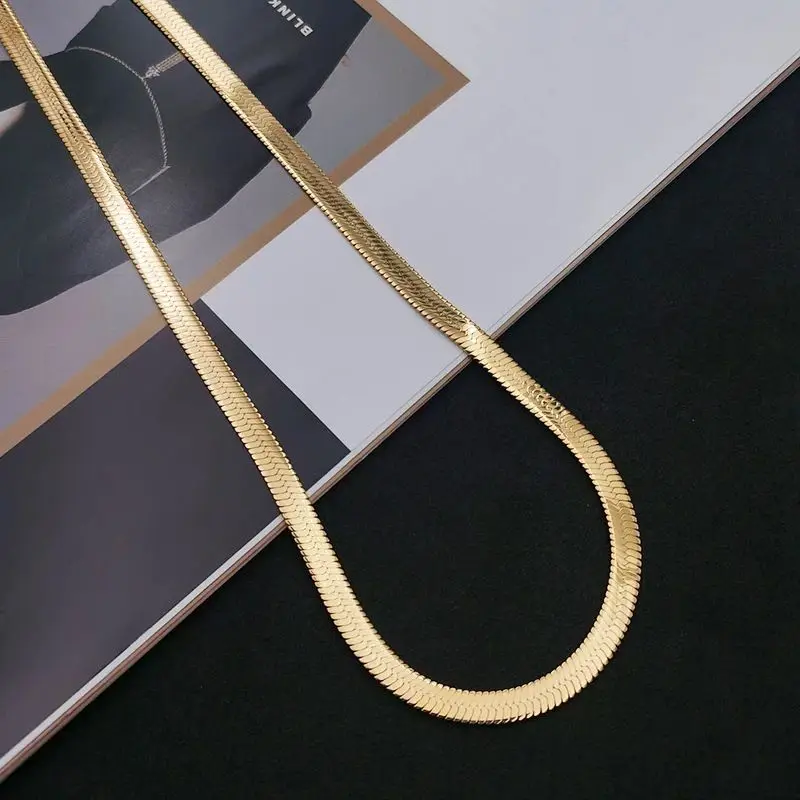 Chất Liệu Bạc 925 Mạ Vàng 18K 4MM Dẹt Dây Chuyền Vòng Đeo Cổ Cho Nữ Cao Cấp Mịn Trang Sức Cưới Tặng Vòng Cổ Choker Xương Đòn vòng Cổ