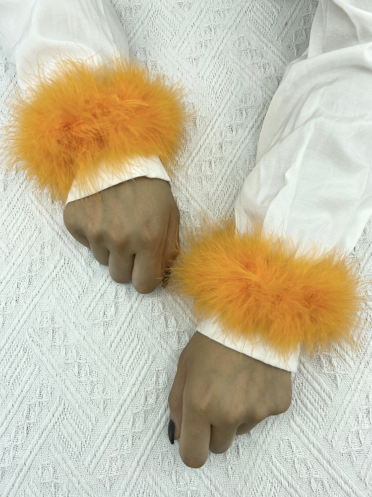 Brazalete de pluma de avestruz para mujer, accesorios para el cabello, puños de mano peludos de plumas reales, anillo de moda, pulseras Slap