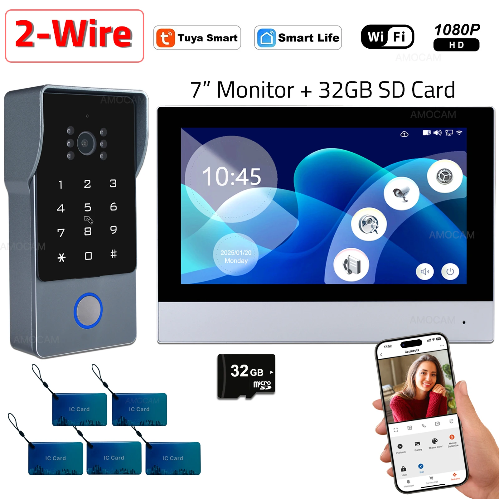 2 Drähte Smart Home Tuya Wifi 1080P Video Intercom Video Tür Telefon 7'' Touch Monitor Video Türklingel tür Kamera Sicherheit System