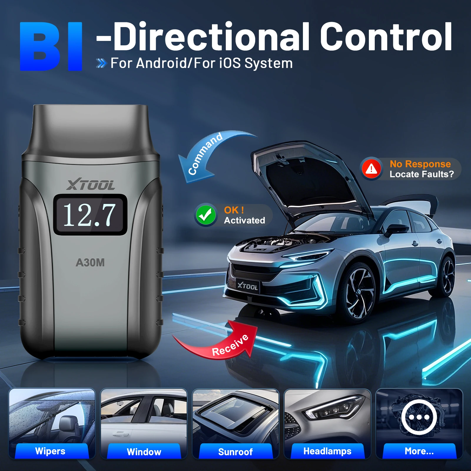 XTOOL A30M OBD2 Scanner Bluetooth outils de Diagnostic Scanner automobile mise à jour gratuite à vie bidirectionnelle CAN FD FCA 26 + réinitialisations