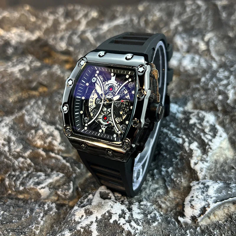 นาฬิกาผู้ชายหรูหรายี่ห้อ Wine Barrel dial แฟชั่น Night Glow กีฬานาฬิกาปฏิทินนาฬิกา Reloj L146