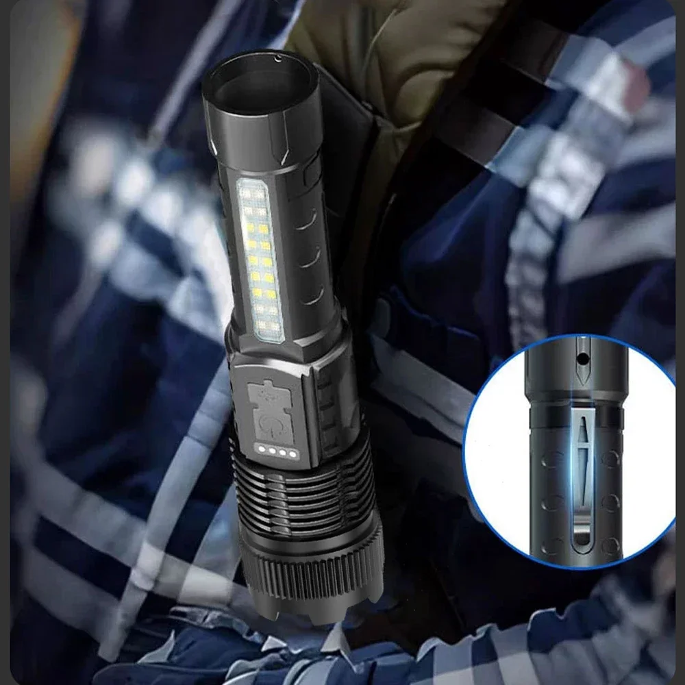 Linterna Led de alta potencia, lámpara Led recargable portátil, linterna con Zoom telescópico, linterna de mano para acampar