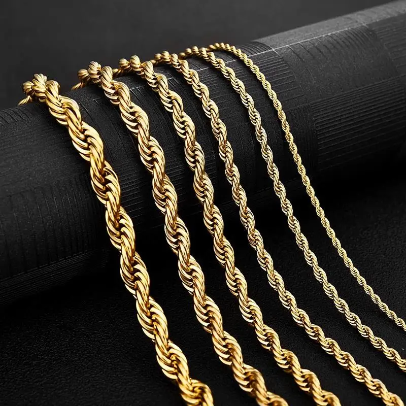 Penjualan Terlaris 2/3/4/5/6Mm 316L Tali Rantai Kalung Baja Tahan Karat Tidak Pernah Pudar Kedap Air Choker Pria Wanita Warna Emas Hadiah Perhiasan