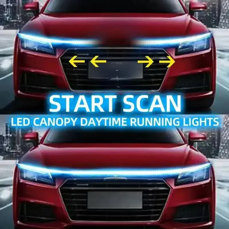 1pc meteoro dinâmico led luzes do capô do carro tira universal guia do capô do motor barra de luz decorativa faróis automóveis luz running