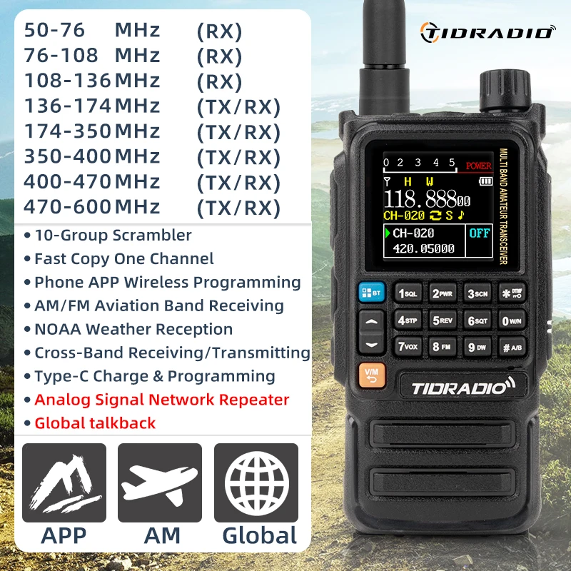 TIDRADIO H3 Plus Global Walkie Talkie Repeater Bluetooth Antworttelefon Air Band Long Range Radio Wandern Standby Radfahren Team