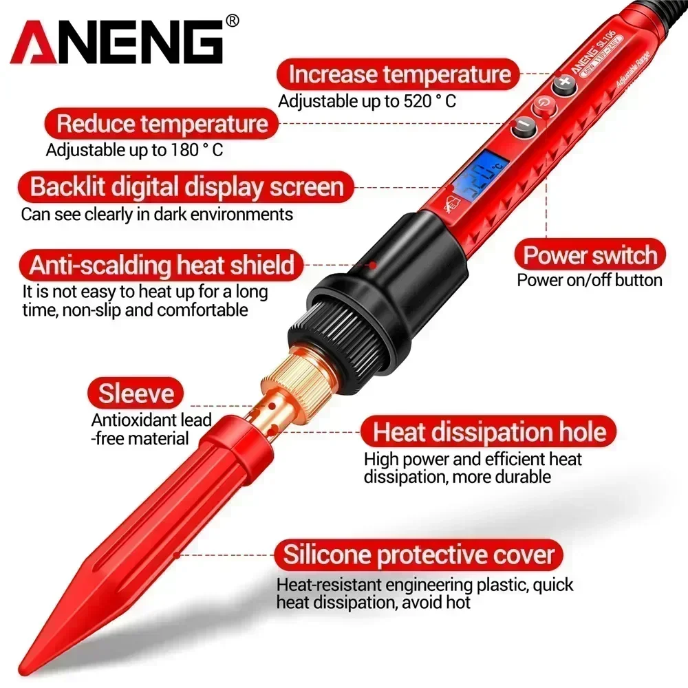 ANENG SL106 ชุดหัวแร้งเชื่อมอุปกรณ์ US/EU ปลั๊กปรับอุณหภูมิเชื่อมบัดกรีซ่อมชุดบัดกรีเครื่องมือ