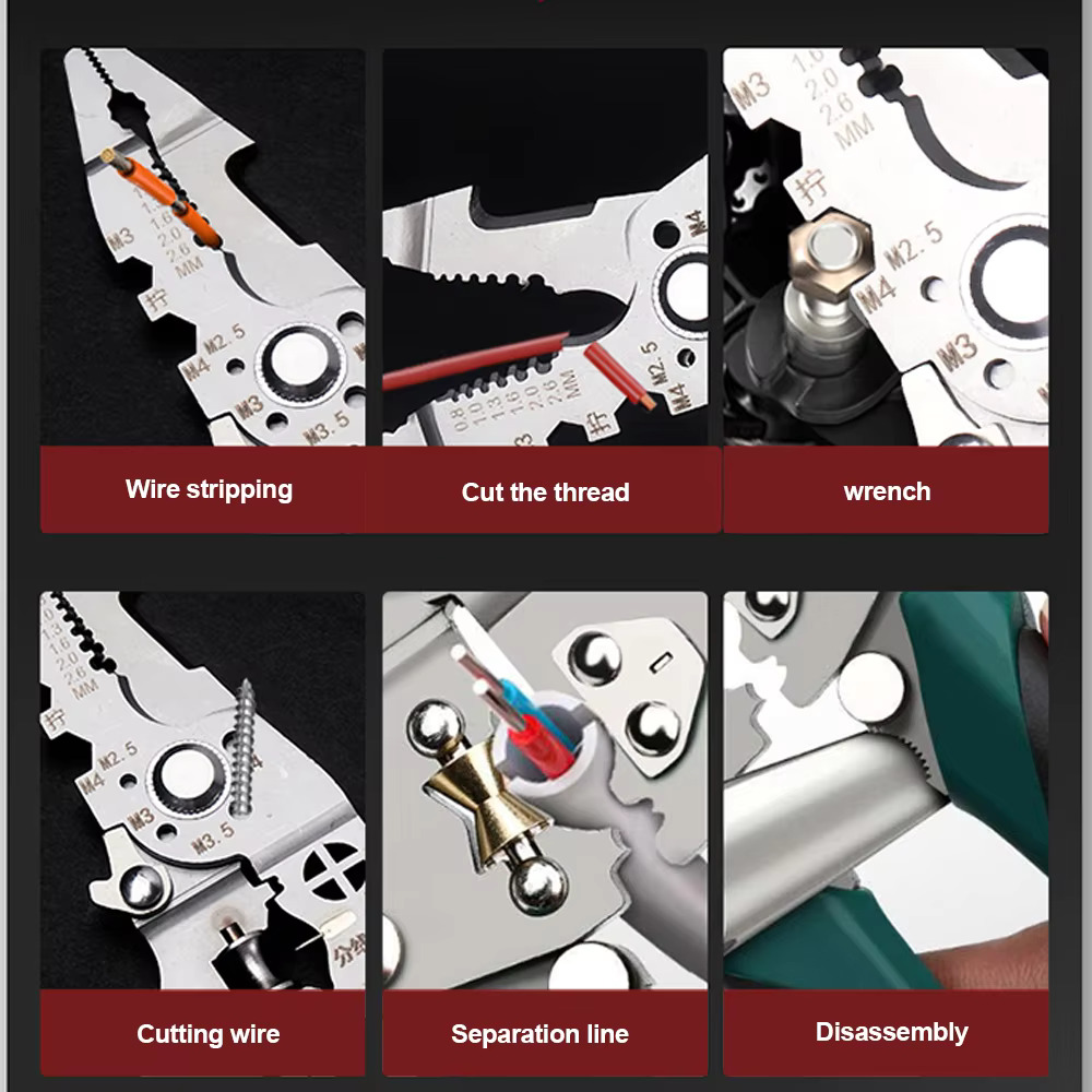 Multifunctional folding electrician wire stripping and cutting pliers, wiring pliers, wire splitting and crimping pliers