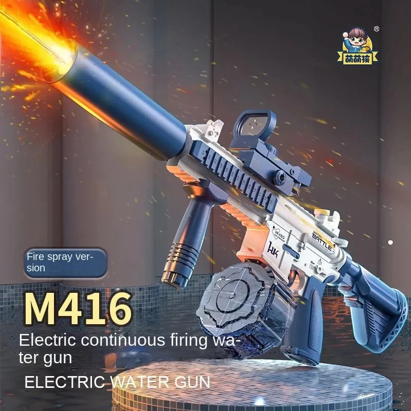 Pistola de agua eléctrica M416, pistola de juguete con iluminación para disparar, totalmente automática, piscina de verano, juguete de playa para niños, niños, niñas y adultos
