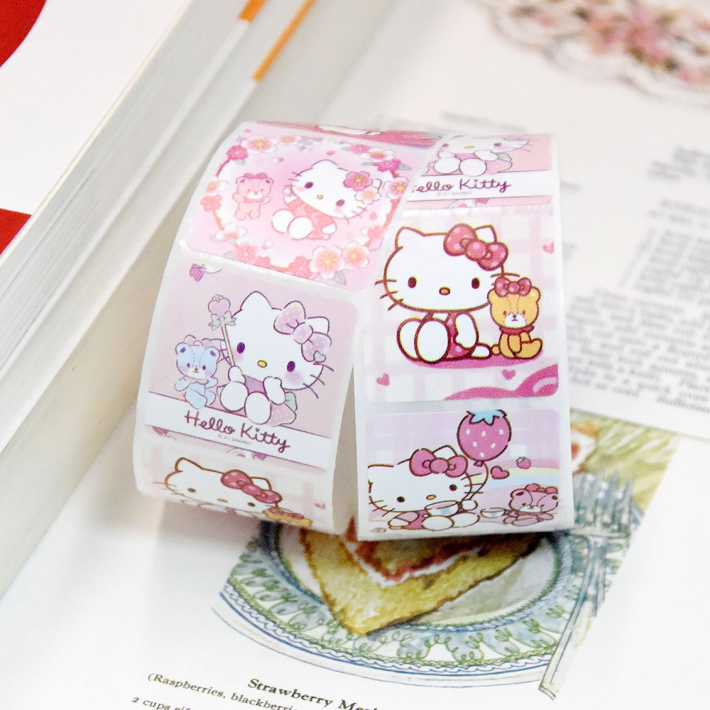 Sanrio rolo de adesivos de desenho animado/500 peças, bonito cinnamoroll minha melodia kuromi, adesivos de recompensa, manuais de estudantes, presente, adesivos decorativos