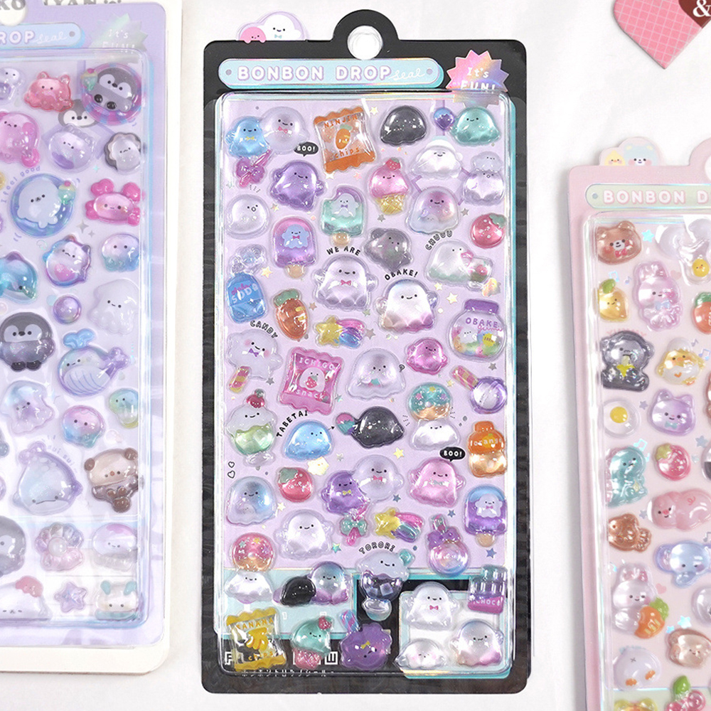 Creative Candy Ghost Rabbit Drop 3D Relief Stickers Scrapbooking Diy Diary Stationery Sticker Decor Cute Aesthetic Stickers
