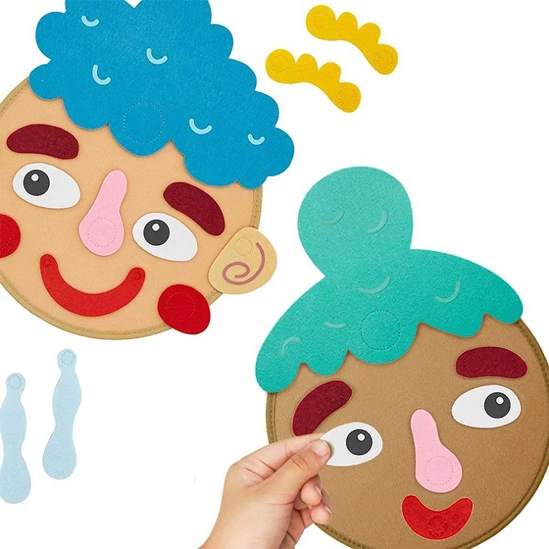 Adesivi per emozioni fai-da-te per bambini – Gioco per l'apprendimento dell'espressione delle emozioni per l'educazione precoce, giocattoli per il viso delle emozioni in feltro