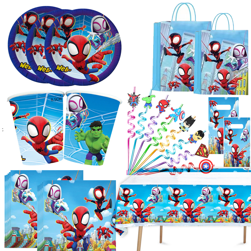 Spidey y sus amigos increíbles decoraciones para fiesta de cumpleaños, vajilla, platos, servilletas, globos de SpiderMan, suministros para fiesta, regalo para niños