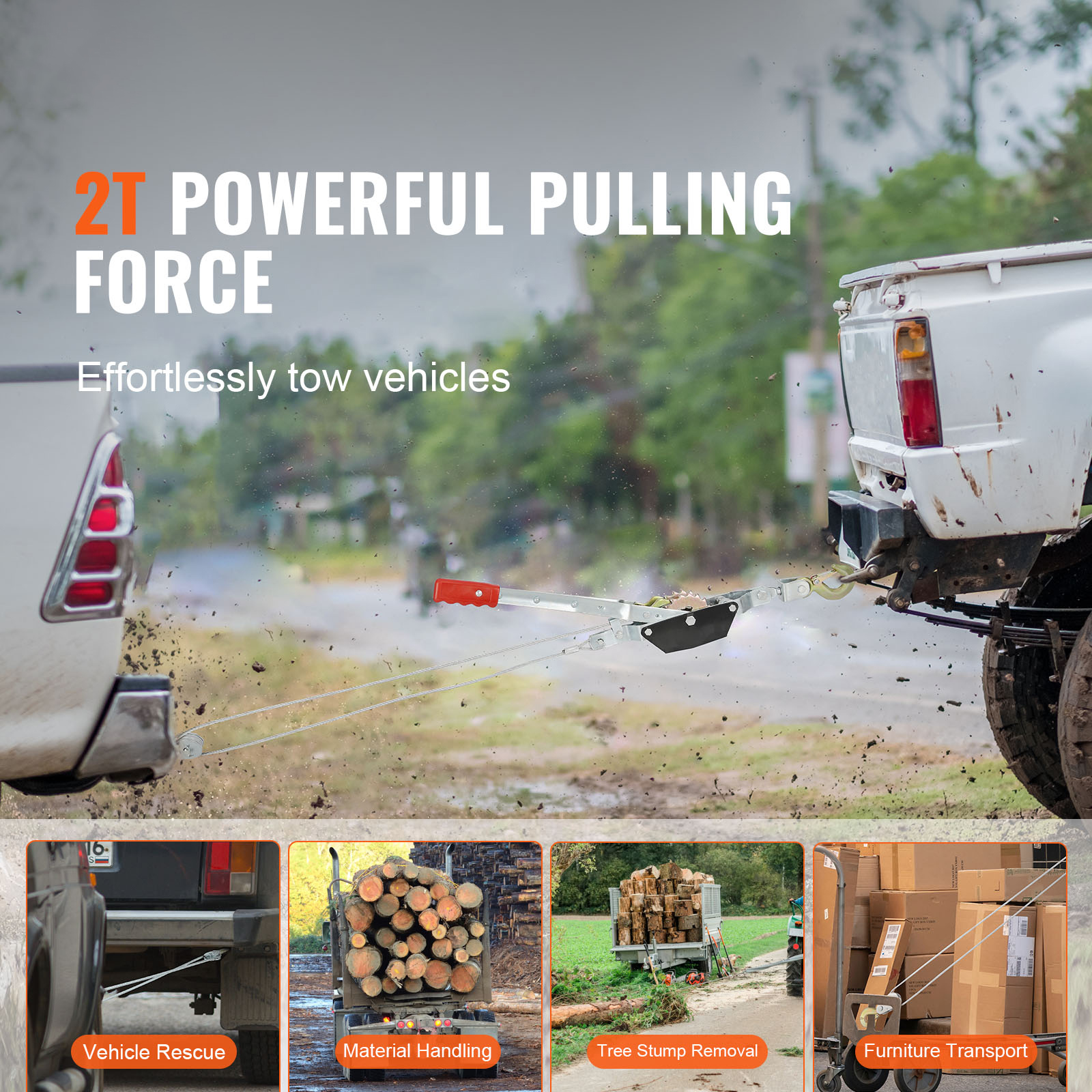 SucceBuy Come Along Winch 2/4/5 Ton Pulling Capacity Heavy Duty Ratchet Automotive Hoist Power Cable Puller for Vehicle Rescue