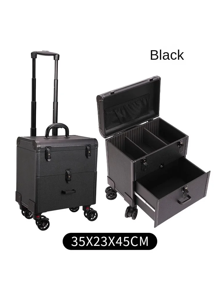 Cosméticos Trolley Mala com Mudo Spinner Rodas, Maquiagem Storage Toolbox, Toolbox Bordado, Beleza Nail Eyelashes