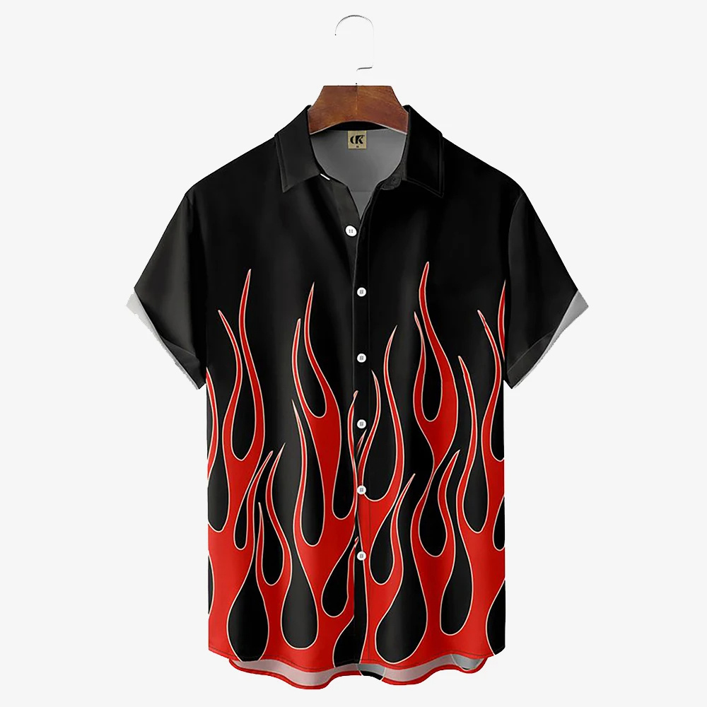 Camisa con estampado de llama para hombre, Top informal Hawaiano de manga corta, solapa para vacaciones en la playa, ropa de gran tamaño, 2024