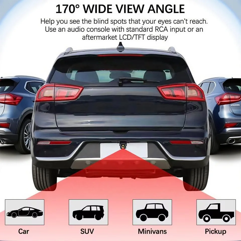 Car Backup Camera Rear View Camera 1080P Clear Anti-Interference 170 Degree Wide Angle Adjustable Vehicle Small Reversing Camera