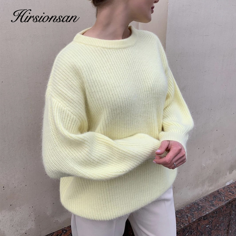 Hirsionsan Weiche Lose Gestrickte Kaschmir Pullover Frauen 2023 Neue Winter Lose Feste Weibliche Pullover Warme Grundlegende Strickwaren Jumper