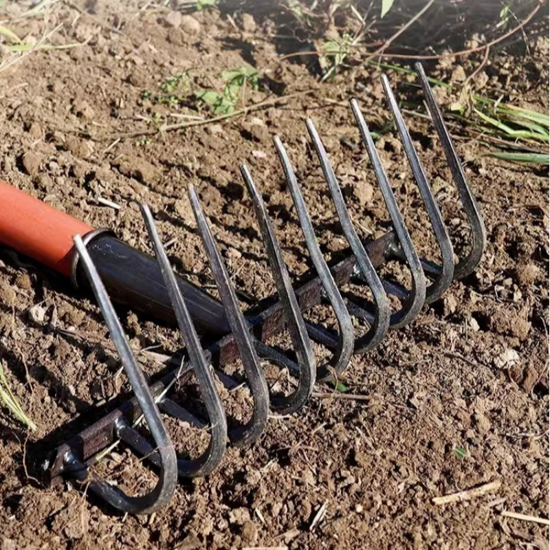 Rastrillo de uñas multifuncional Ninetooth, rastrillo de uñas de acero al manganeso resistente y duradero para el hogar, herramienta agrícola de jardín