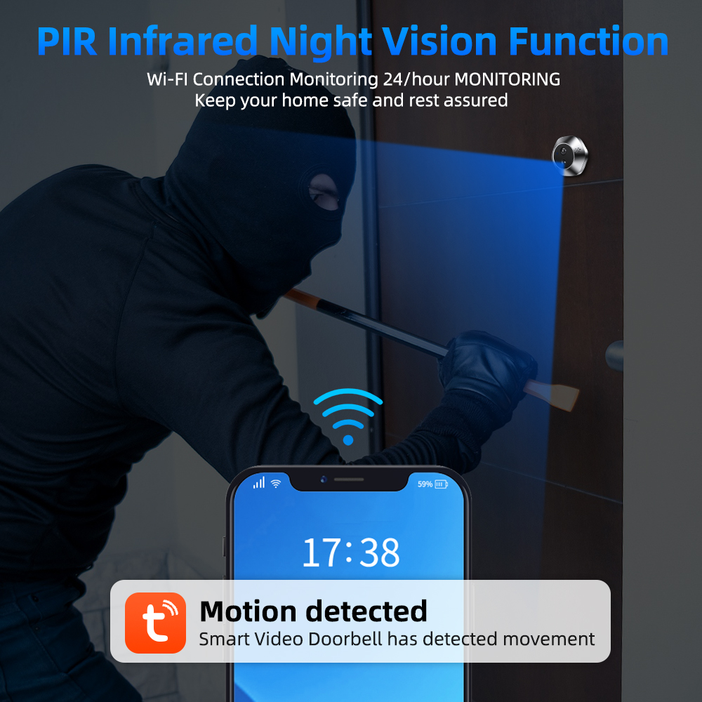 Awapow 4.3inch Tuya Doorbell Camera Wifi Peephole Door View PIR Motion Detection Two Way Audio Smart Digital Door  видеоглазок