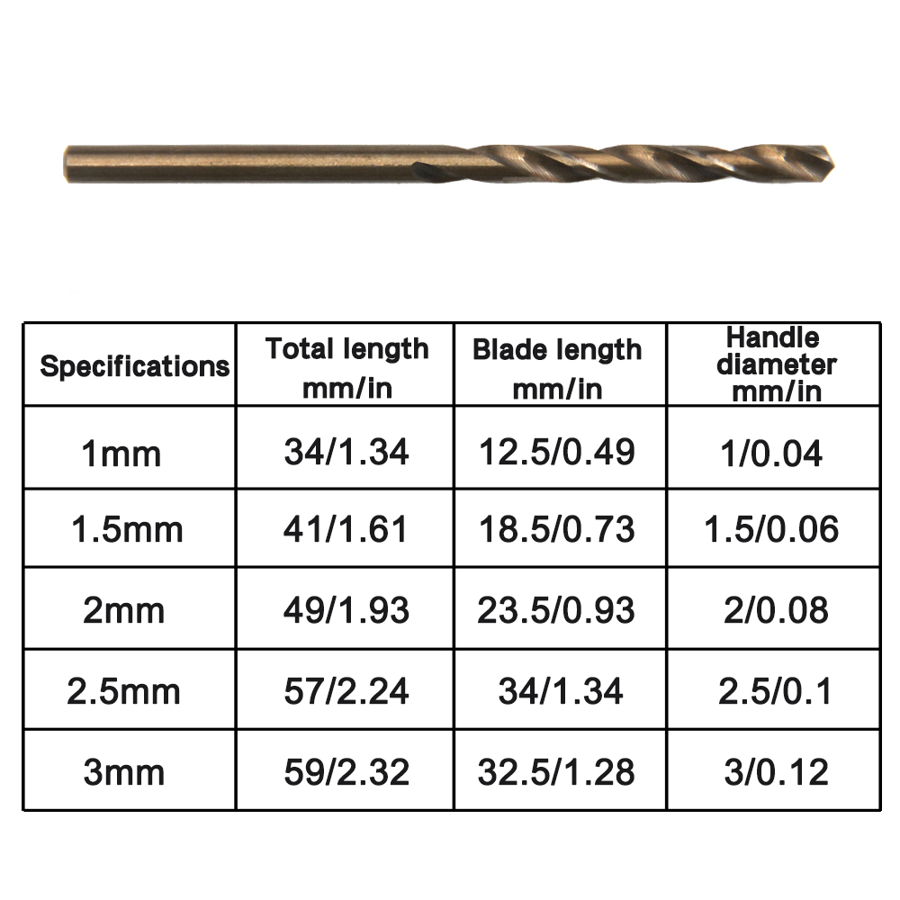 Taladro helicoidal de mango recto totalmente molido de acero de alta velocidad amarillo asado de 1-3mm, mini accesorio de herramienta de perforación de agujeros eléctricos, 1 ud.