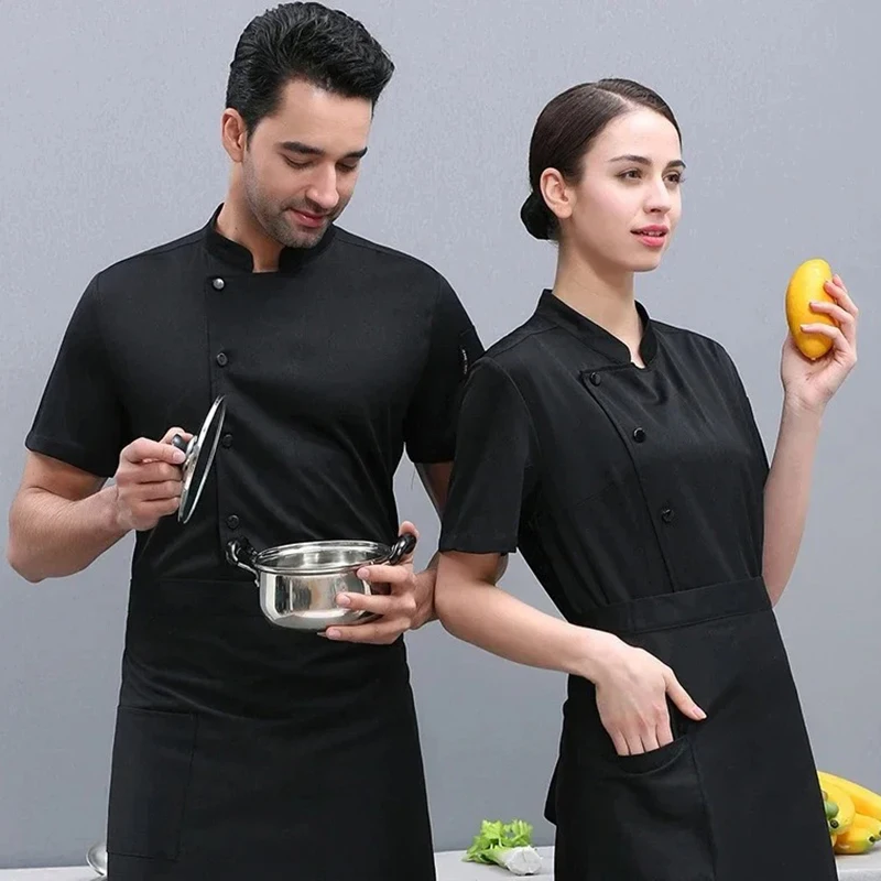 Nuevo 360 ° Chaqueta de Chef de malla transpirable para hombre y mujer, camisa de cocina de manga corta, Tops de trabajo geniales, servicio de comida, traje de cocina blanco y negro