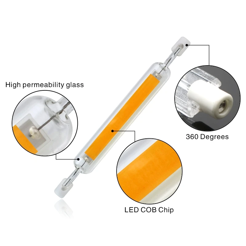 Dimmbare R7S-LED-Lampe, 78 mm, 118 mm, 5 W, 8 W, 10 W, 20 W, R7S-Strahler, 220 V, COB-Lampe, Dimmer, Glasröhre, ersetzt 30 W, 50 W, 100 W Halogenlicht