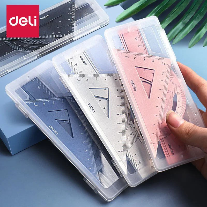 Regla de cuatro piezas de aleación de aluminio, juego de dibujo de alto valor, transportador geométrico triangular pequeño, regla de Metal, papelería para escuela y oficina