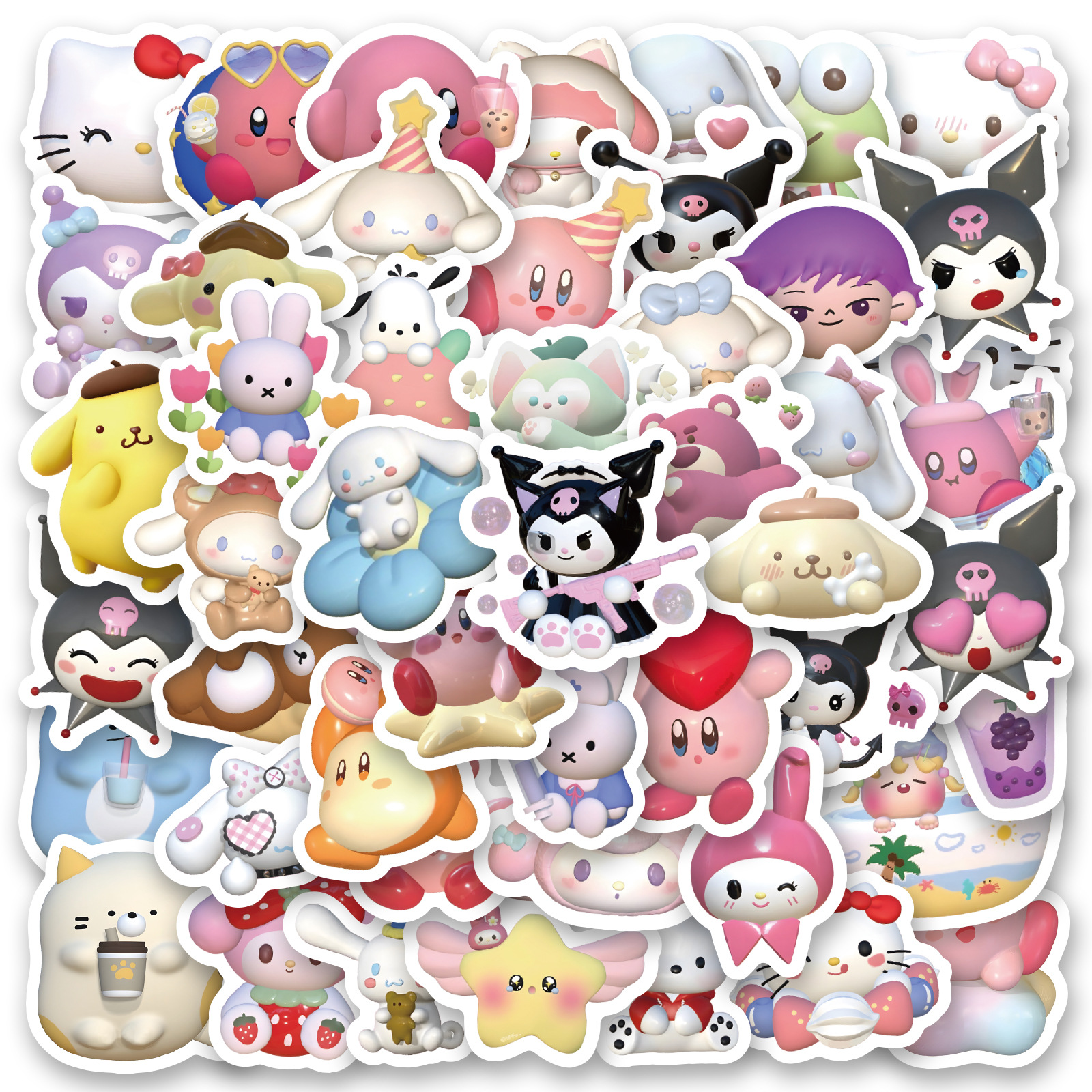 100PCS Cartoon Cute Sanrio Hello Kitty Sticker Kuromi DIY Phone Fridge Laptop Sticker Decoration Classic Toys Gift