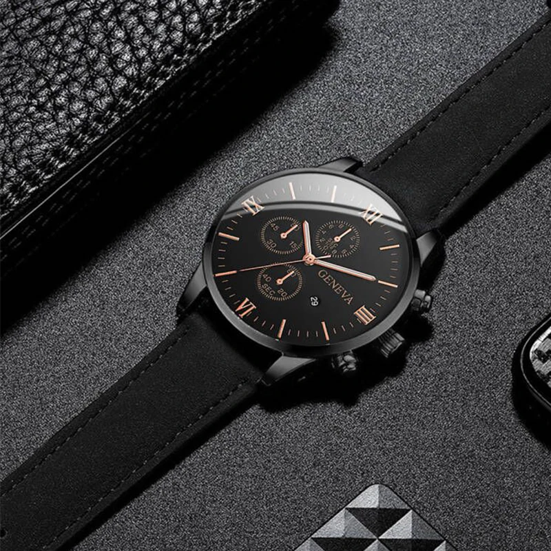1PC นาฬิกาผู้ชาย Casual หนัง Band Analog ควอตซ์นาฬิกาปฏิทิน