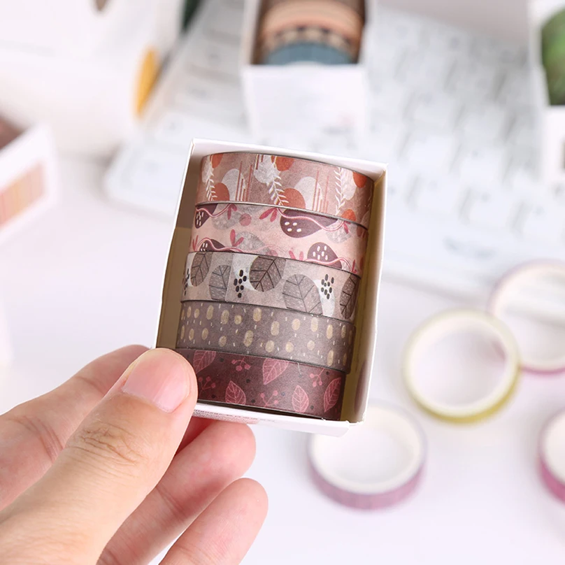 5Rolls Retro Washi Tapes Scrapbooking Supplies Basic Decorative Adhesive Tape Journaling Materials Diary Decoration Masking Tape