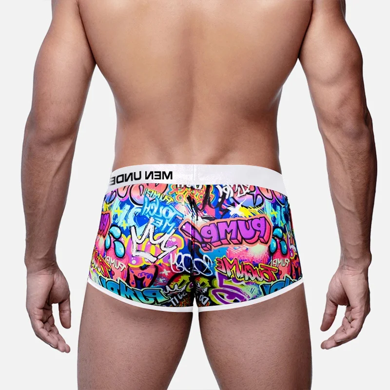 1 個 MP セクシーな下着男性 Boxershorts ローウエストビキニ男ボクサーパンツおかしい落書き男性トランクスゲイ男性下着ボクサー MP225