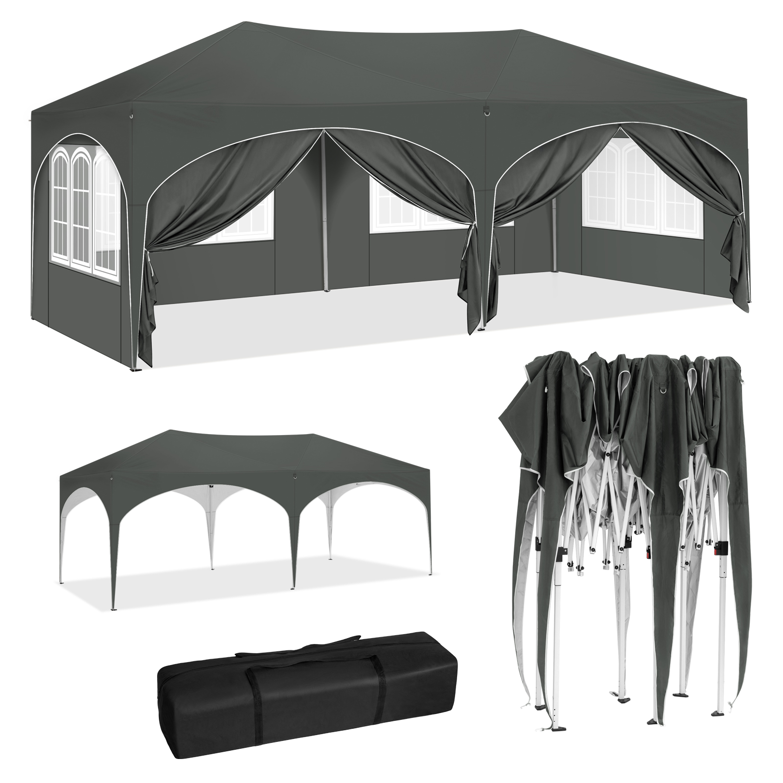 WOLTU Opvouwbare paviljoen tuinhuisje 3x6m tuinluifel met 6 zijwanden Verstelbare hoogte Waterdichte UV-bescherming Feesttent met tas