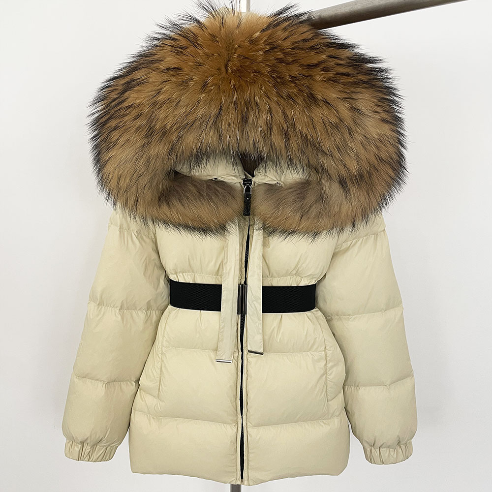 OFTBUY Enorme Echte Wasbeer Bont Capuchon 2024 Korte Puffer Jas Vrouwen 90% Eend Down Jas Winter Vrouwelijke Veer Parka waterdicht