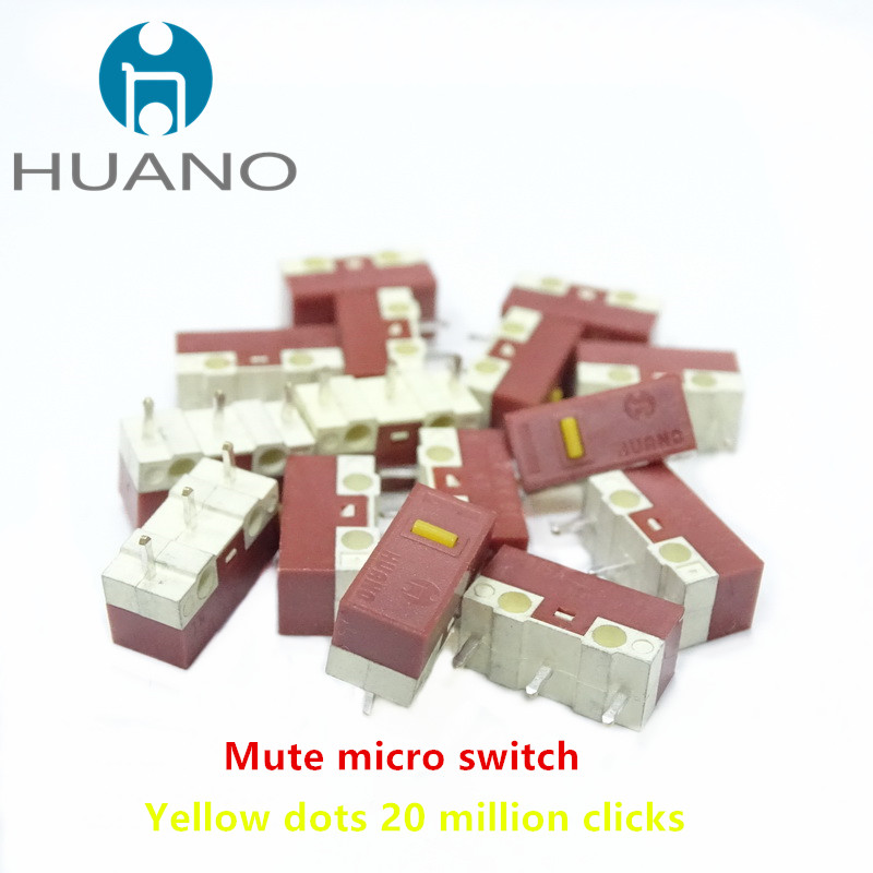 10 шт. новый продукт HUANO бесшумный микропереключатель белый 10 миллионов желтый 20 миллионов щелчков пожизненная компьютерная мышь бесшумный микропереключатель