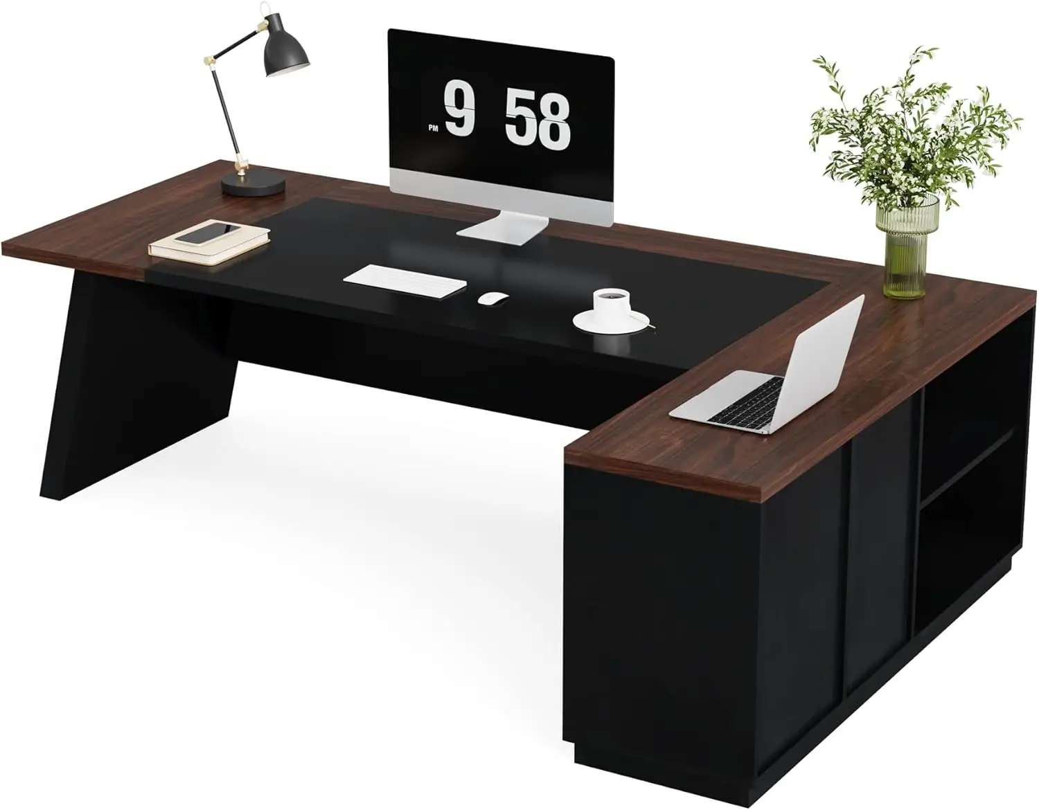 78" L-Shaped Executive Desk, Large Office Desk with Drawers and Lateral File Cabinet, Computer Desks