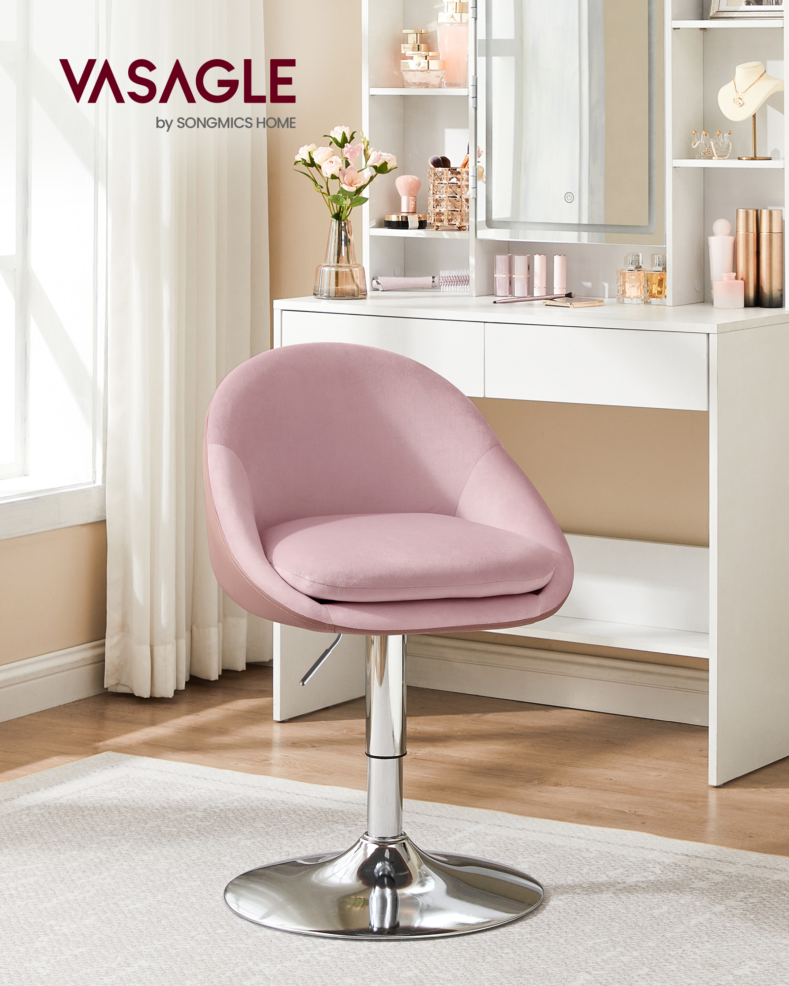 Vasagle Stoel Verstelbare Barkruk, Make-Up Stoel, Bureaustoel, Draaibare Barkruk