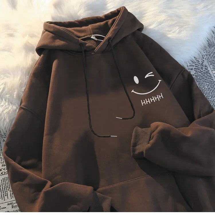 Masculino rosto sorridente engraçado moda casal camisola com capuz americano pesado solto engrossado cashmere meninos moletom com capuz pulôver topo