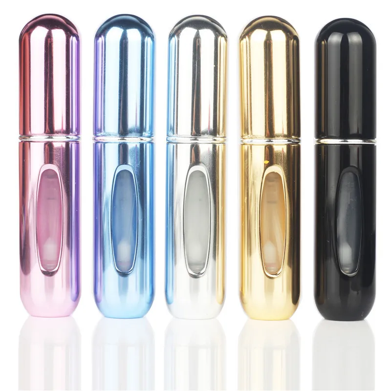 Mini bottiglia di profumo in alluminio multicolore da 5/8 ml con pompa spray Bottiglia atomizzatore riutilizzabile vuota portatile per viaggi essenziali