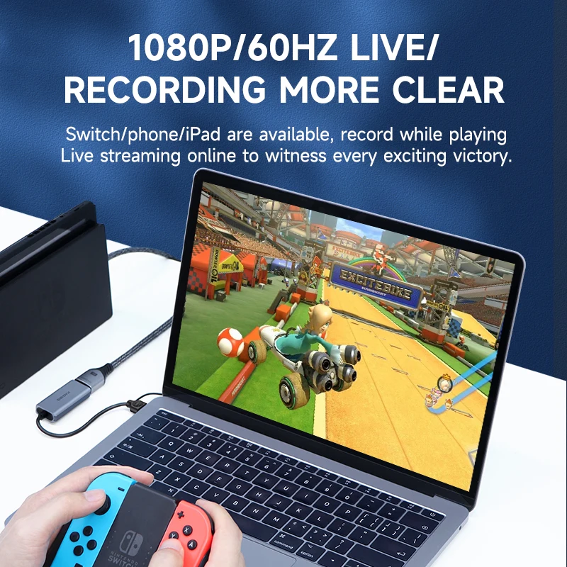 Hagibis USB 3.0 Video Capture Card 100W PD สําหรับ Meta Quest 3 iPad HDMI USB/Type-C เกมสดสตรีมมิ่ง Video Recorder