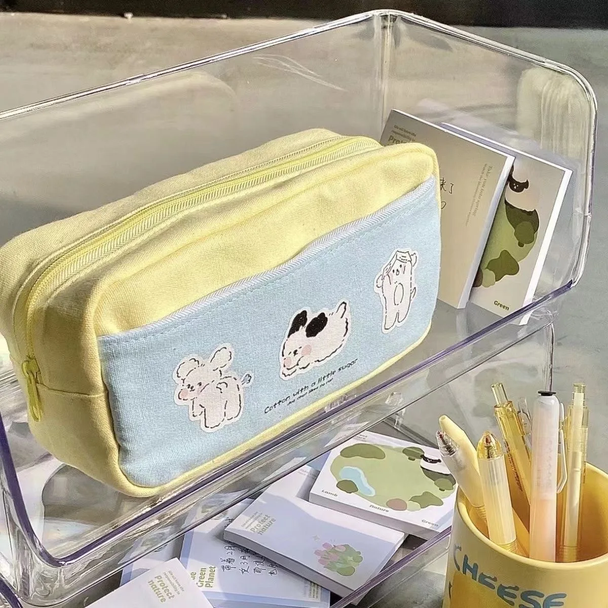 Astuccio per matite con cerniera con stampa di cuccioli Astuccio per cancelleria multifunzione Borsa portaoggetti carina per materiale scolastico per studenti