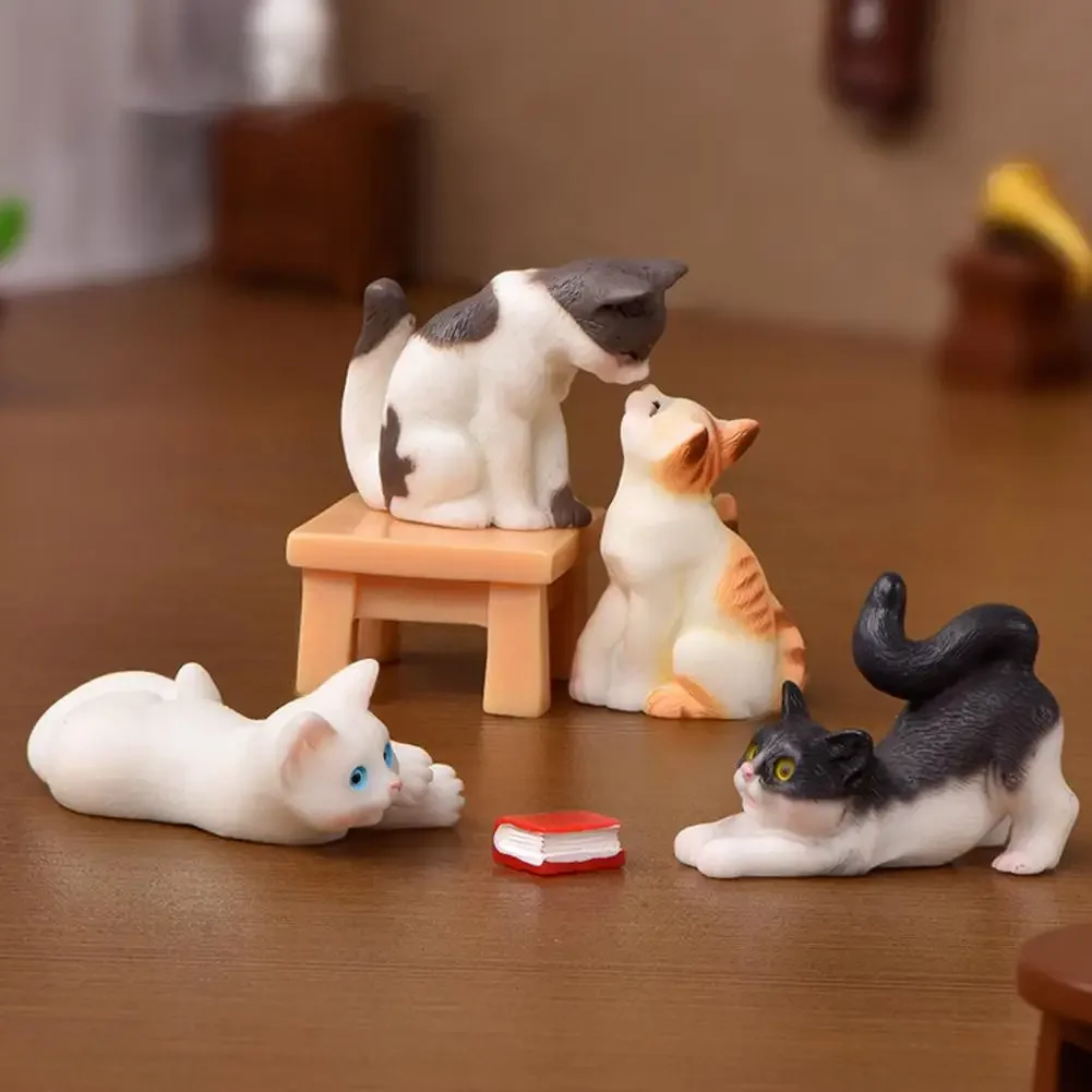 Real-looking  Great Cute Cat Figurines Display Toy Plastic Cat Ornament Multi-purpose   Kitten Accessories