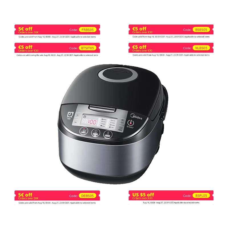 Midea Reiskocher mit Dampfgarer und Wärmefunktion, MB-FS5017, Multikocher mit antihaftbeschichtetem Innentopf, Messung, MRD50B1AMK-S