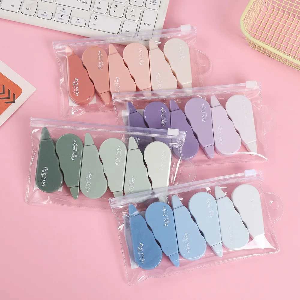 Juego de cintas correctoras Kawaii, rodillo de Color Pastel, sin desorden, fácil de usar, Mini papelería bonita para estudiantes, escuela, suministros de oficina, 6 uds.