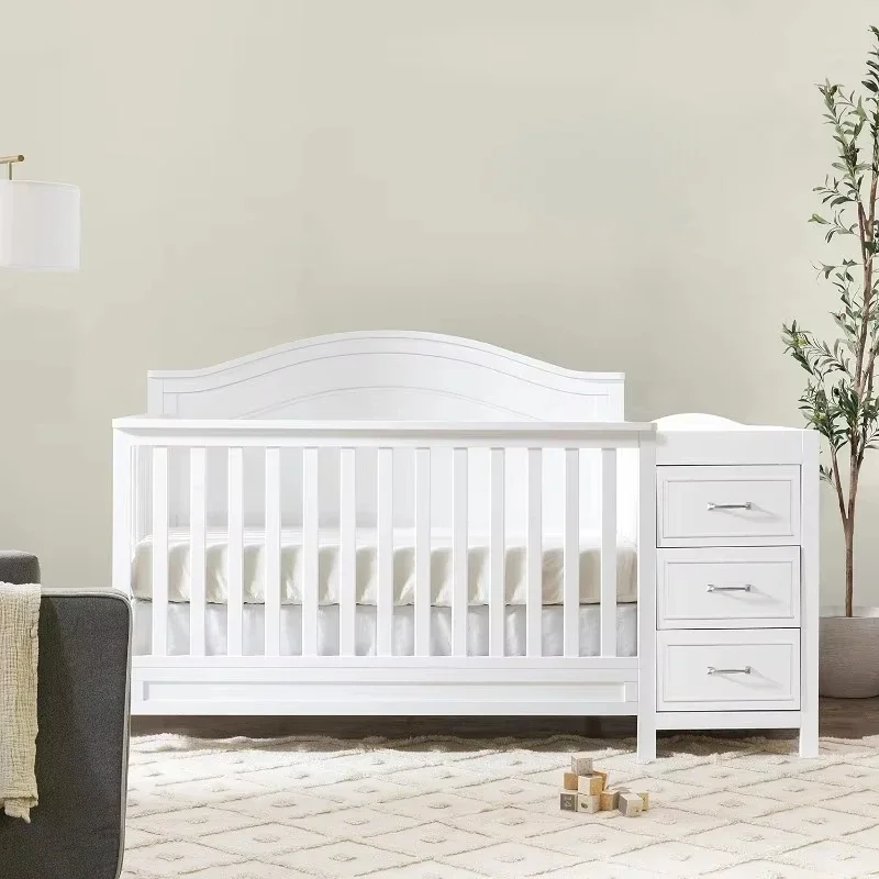 4-in-1 Convertible Crib and Changer Combo in White