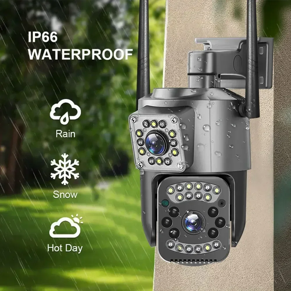 Outdoor Video Security Camera com Visão Noturna, 4K, 8MP Dual Lens, Câmera IP WiFi, Cartão de Memória de 256GB, Ai Human Detect, Proteção PTZ, Free Gift