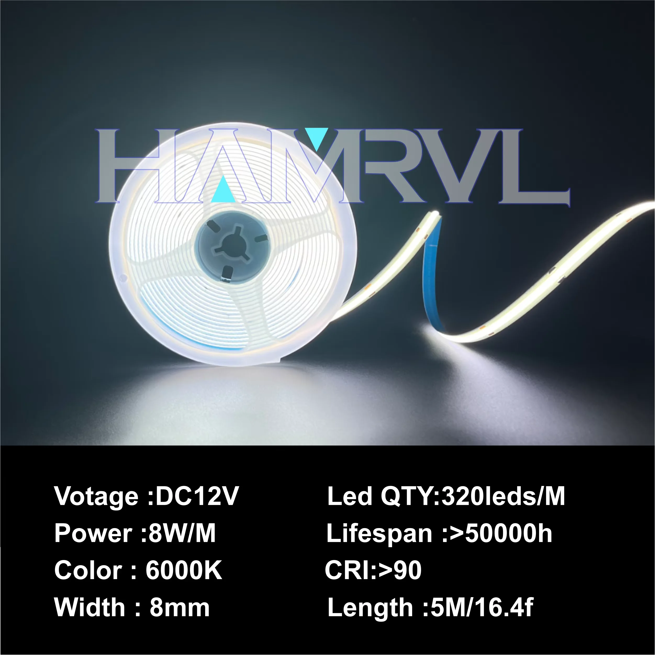 Ultrahelle COB-LED-Streifenlichter, 16,4 Fuß – 320 LEDs/m, hohe Dichte, dimmbar, 3000 K–6500 K Farbtemperatur, flexibles CRI90-Bandlicht