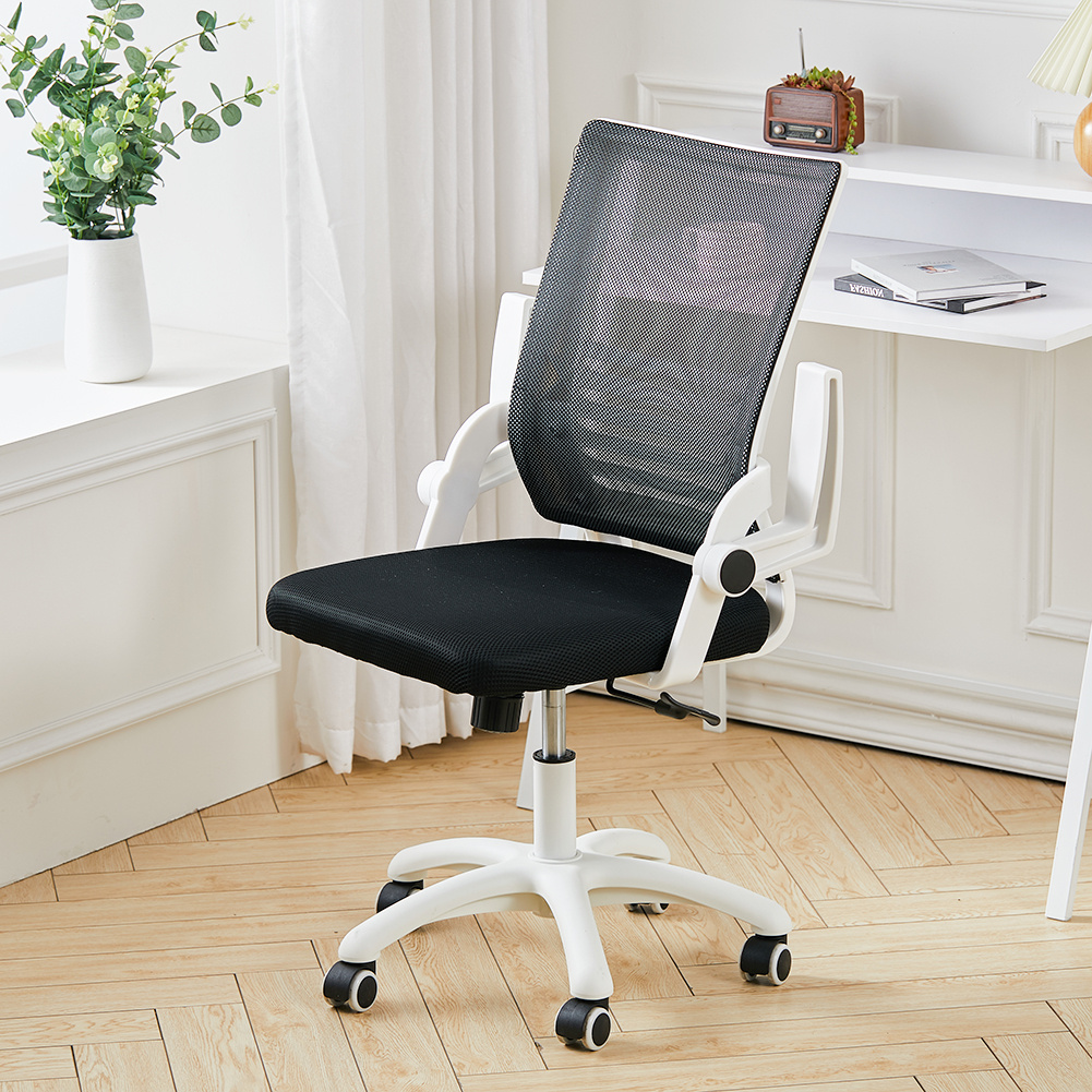 Haodirect Mesh Swivel Office Chair Computer Ergonomic Chair White Armrests Height Adjustable With Pulleys