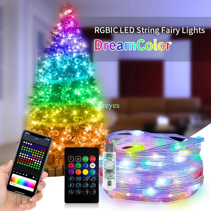 Smart RGB USB DC5V 5m 10m 15m 20m IP65 LED cadena WS2812B IC color mágico Bluetooth aplicación IR remoto luz de Navidad RGB decoración DIY