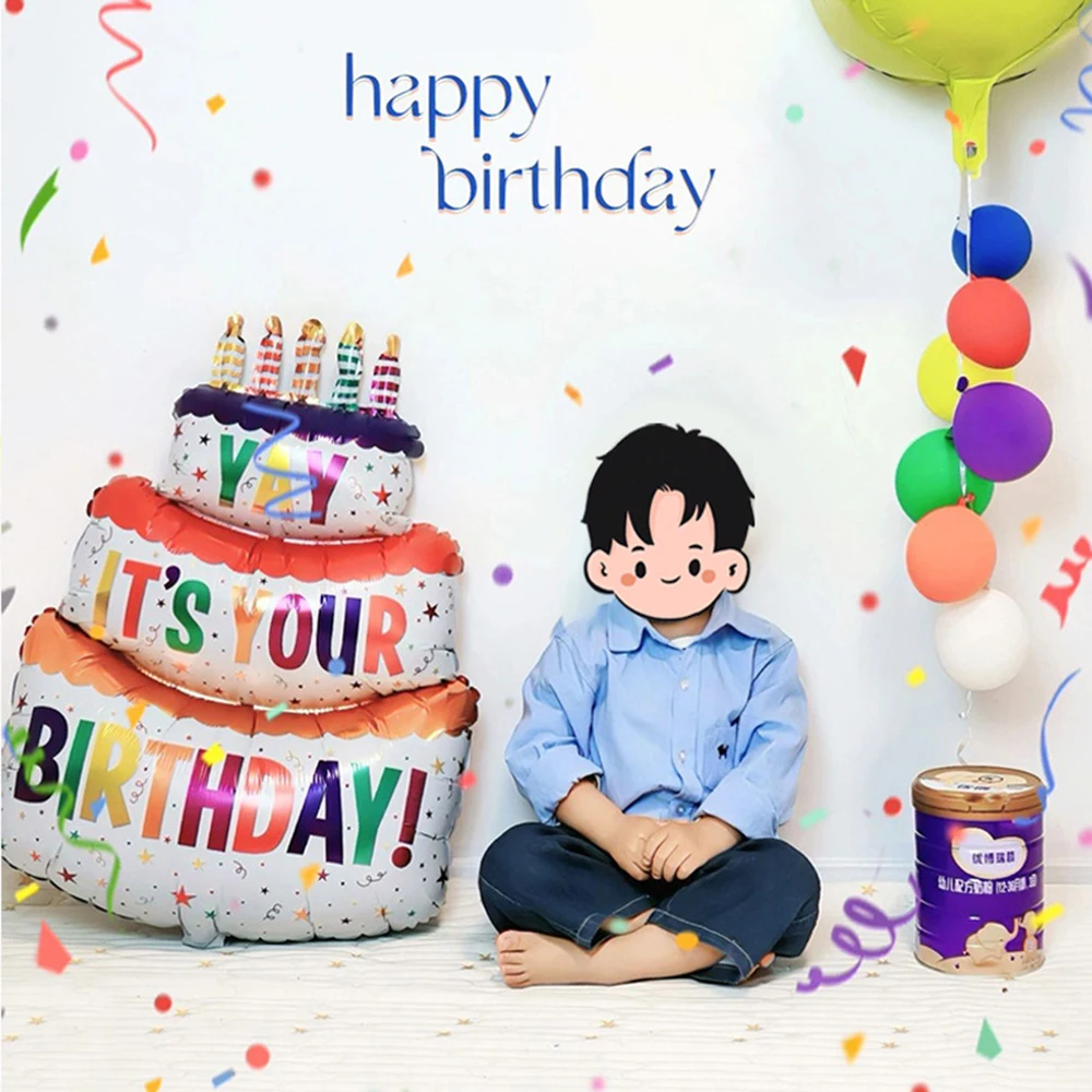 1PC เด็กสามชั้นสีเค้กบอลลูนอลูมิเนียมฟิล์มบอลลูนวันเกิดเด็กตกแต่งฉากภาพฉาก props